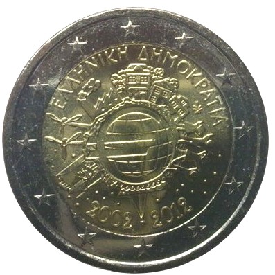 2 euro 2012 Grécko cc.UNC, zavedenie hotovostnej eurovej meny