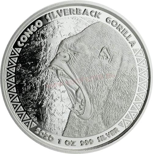 5000 Francs 2020 Kongo BU 1 Oz Ag Silverback Gorilla