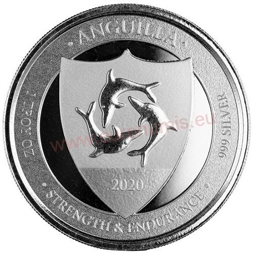 2 Dollars 2020 Anguilla BU 1 Oz Ag Coat of Arms