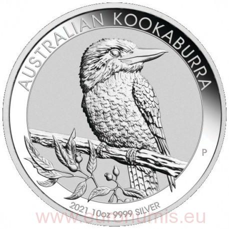 10 Dollar 2021 Austrália BU 10 Oz Ag Australian Kookaburra 