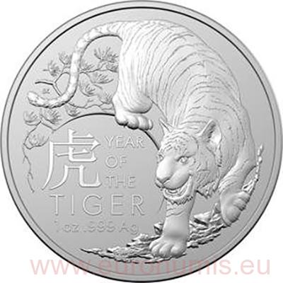 Dollar 2022 Austrália RAM BU 1 Oz Ag Lunar Tiger 