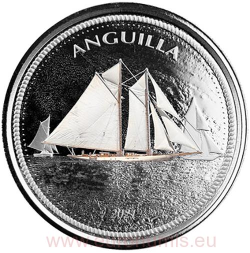 2 Dollars 2021 Anguilla PROOF farbená 1 Oz Ag Sailing Regatta 
