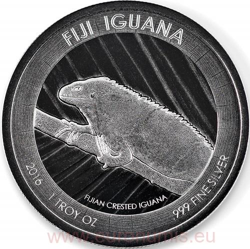 Dollar 2016 Fidži BU 1 Oz Ag Fiji Crested Iguana