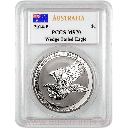 Dollar 2014 Austrália BU PCGS MS70 1 Oz Ag Wedge Tailed Eagle 