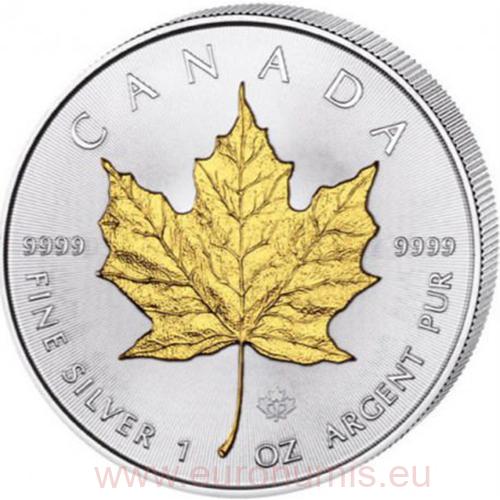 5 Dollars 2022 Kanada BU 1 Oz Ag gilded Maple Leaf
