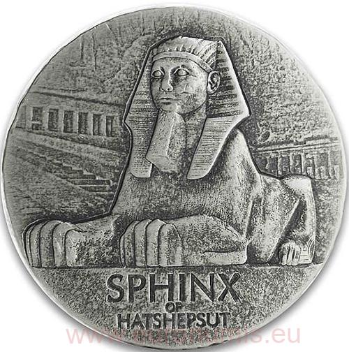 3000 Francs 2019 Čad BU Antiqued 5 Oz Ag Sphinx Of Hatshepsut