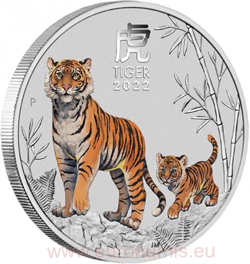 50 Cents 2022 Austrália BU farbená 1/2 Oz Ag Lunar III. Tiger