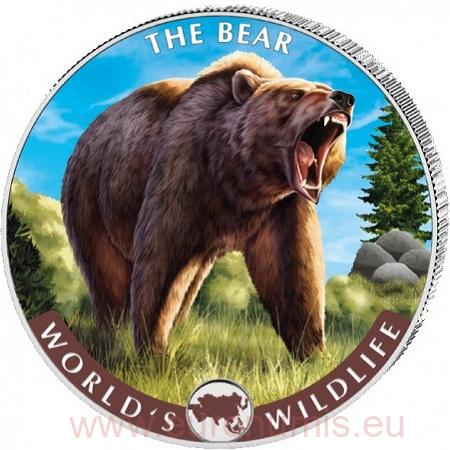 20 Francs 2022 Kongo BU farbená 1 Oz Ag Wildlife Bear