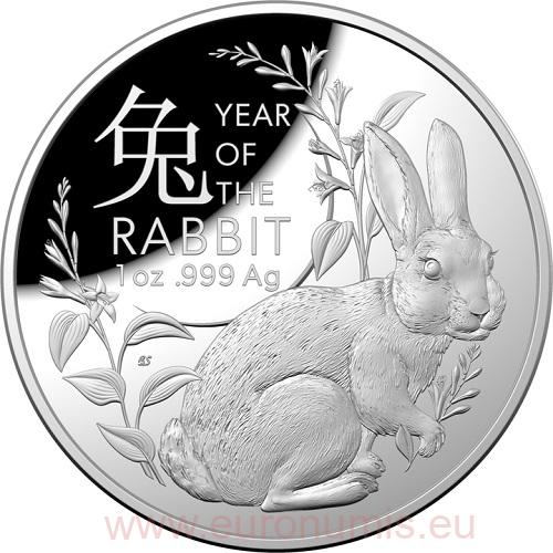 5 Dollars 2023 Austrália RAM PROOF 1 Oz Ag Lunar: Year of the Rabbit (X:8:6)