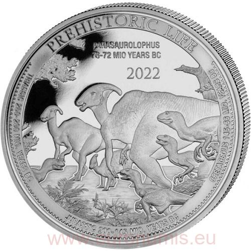 20 Francs 2022 Kongo BU 1 Oz Ag Parasaurolophus (X:5:3)