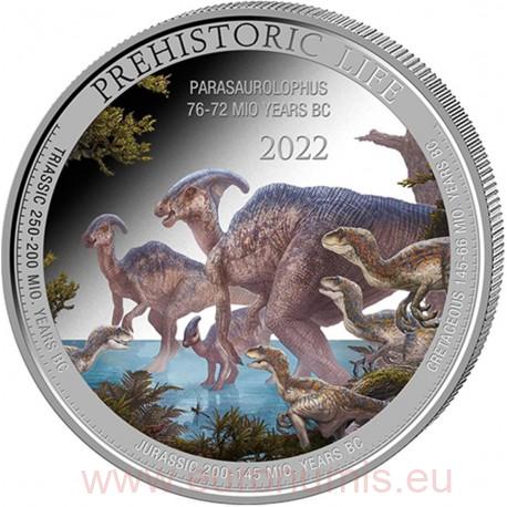 20 Francs 2022 Kongo BU farbená 1 Oz Ag Parasaurolophus