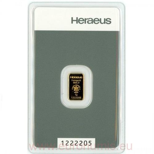 Investičné zlato - zlatá tehlička 1 g  999,9 Heraeus (TRE36)