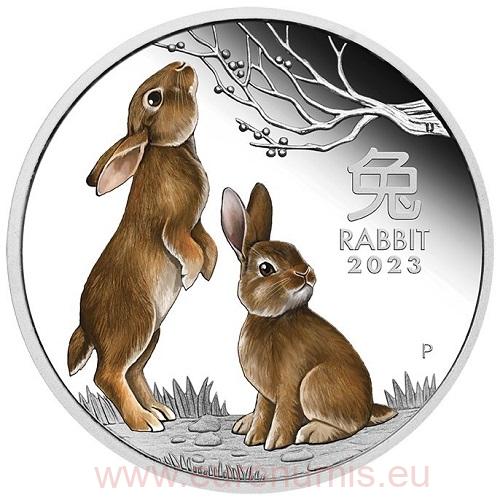 Dollar 2023 Austrália PROOF farbená 1 Oz Ag Lunar III. Rabbit (X:9:3)