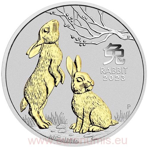 Dollar 2023 Austrália PROOF pozlátená 1 Oz Ag Lunar III. Rabbit (X:9:5)