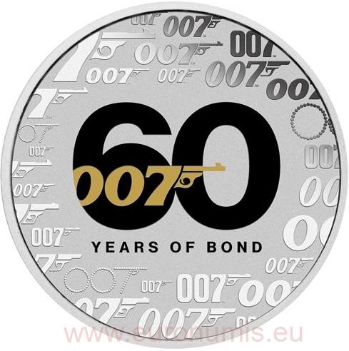 Dollar 2022 Tuvalu BU farbená 1 Oz Ag 60 Years of Bond (V:4:1)