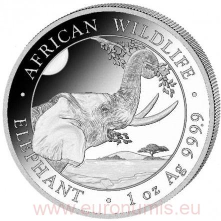 100 Shillings 2023 Somálsko BU 1 Oz Ag, African Elephant (V:2:2)