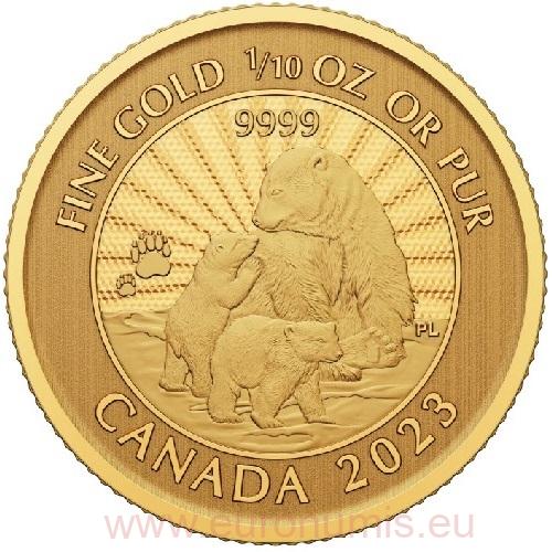 5 Dollars 2023 Kanada BU karta 1/10 Oz Au The Majestic Polar Bear