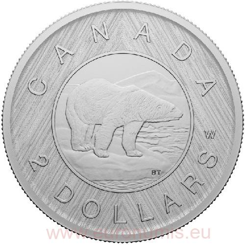 2 Dollars 2023 Kanada BU 1 Oz Ag Polar Bear W Mint Mark 