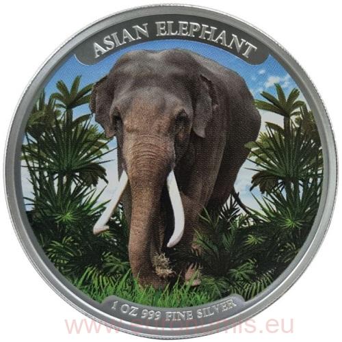 3000 Riels 2023 Kambodža BU farbená 1 Oz Ag Asian Elephant