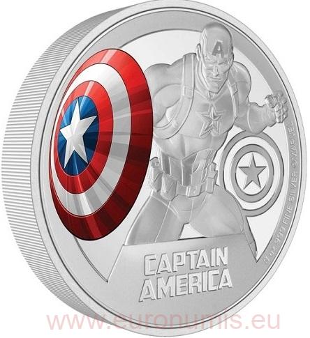 10 Dollars 2023 Niue PROOF farbená 3 Oz Ag Marvel - Captain America