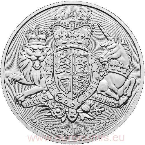 2 Pounds 2023 Anglicko BU 1 Oz Ag, The Royal Arms (Y:7:1)