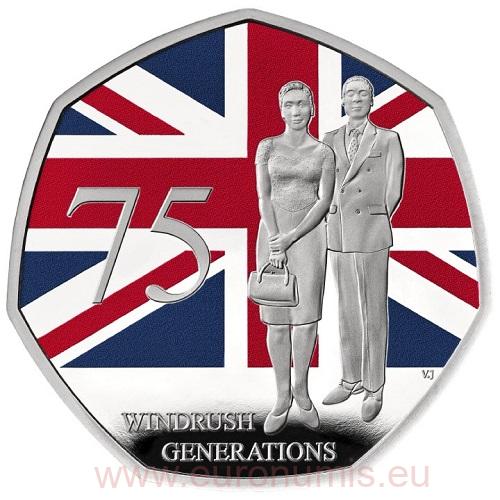 50 Pence 2023 Anglicko PROOF farbená 8g Ag Windrush Generation