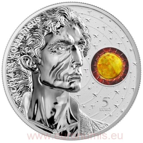 5 euro 2023 Malta BU karta farbená 1 Oz Ag, Mikuláš Kopernik
