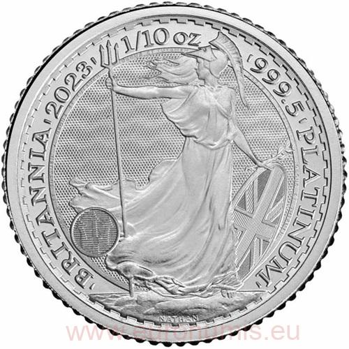 10 Pounds 2023 Anglicko BU 1/10 Oz Pt, Britannia (King Charles III)