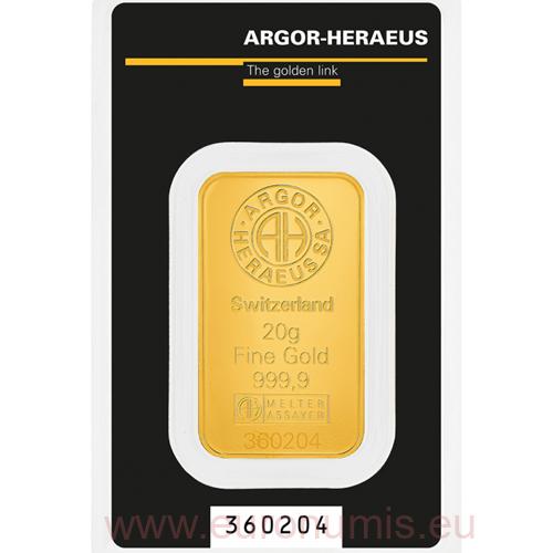 Investičné zlato - zlatá tehlička 20 g  999,9 Argor-Heraeus 