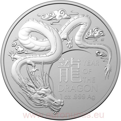 Dollar 2024 Austrália RAM BU 1 Oz Ag Lunar Year Of The Dragon