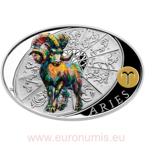 Dollar 2021 Niue PROOF farbená 1 Oz Ag, Znamenia zverokruhu - Baran