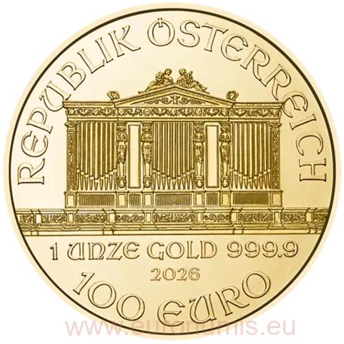 100 euro 2026 Rakúsko BU 1 Oz Au, Wiener Philharmoniker