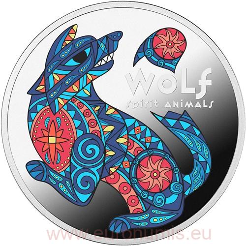 Dollar 2025 Niue PROOF farbená 17,50 g Ag, Spirit Animals - Wolf