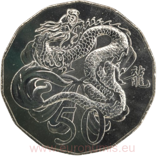 50 cents 2012 Austrália UNC, Year of the Dragon