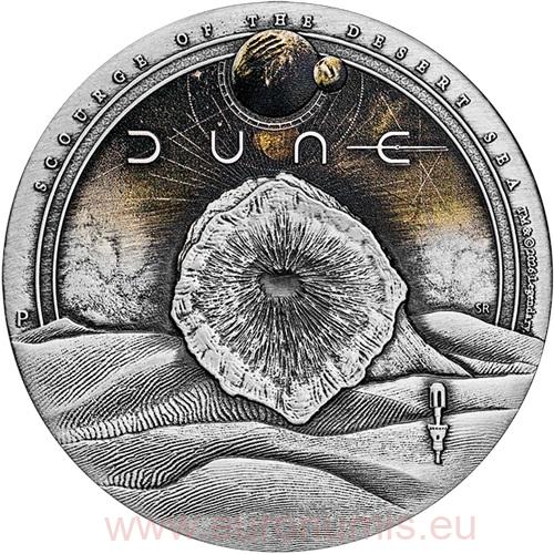 2 Dollars 2026 Tuvalu BU Antiqued farbená 2 Oz Ag, Dune - Scourge of the Desert Sea