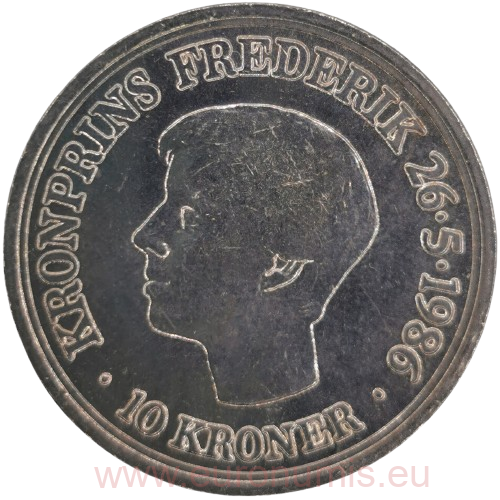 10 Kroner 1986 Dánsko, Korunný princ Frederik
