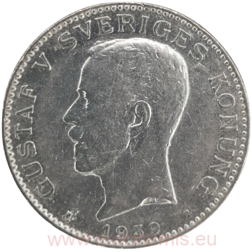 1 Krona 1939 Švédsko, Gustav V
