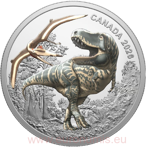 20 Dollars 2026 Kanada PROOF farbená 1 Oz Ag, Tyranosaurus Rex
