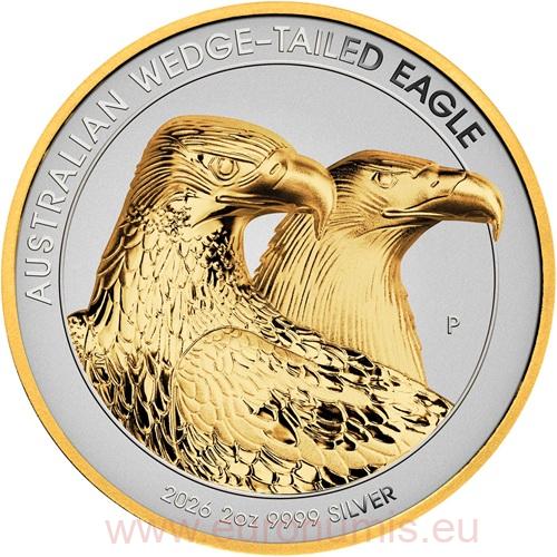 2 Dollars 2026 Austrália PROOF Reverse Ultra High Relief Gilded 2 Oz Ag, Wedge-Tailed Eagle