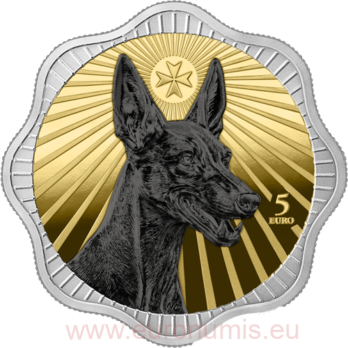 5 euro 2026 Malta BU farbená 1 Oz Ag, Maltese Pharaoh Hound