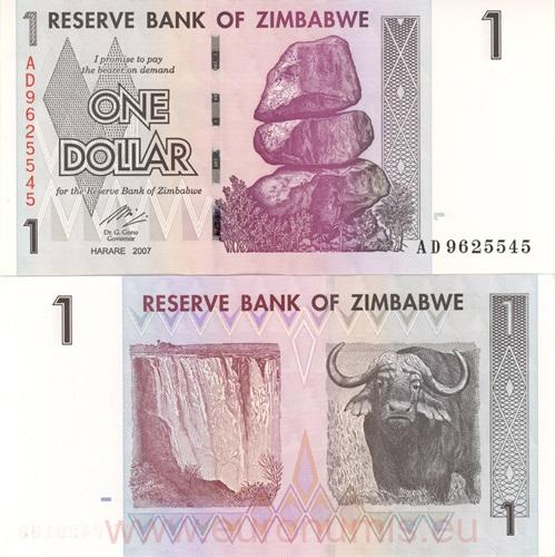 1 Dollar 2007 Zimbabwe UNC séria AD