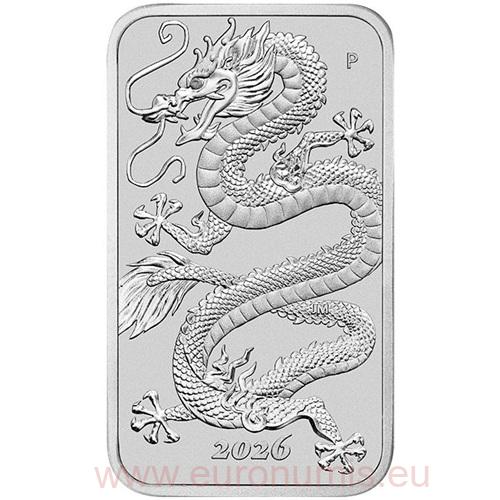 Dollar 2026 Austrália BU 1 Oz Ag, Dragon Rectangular