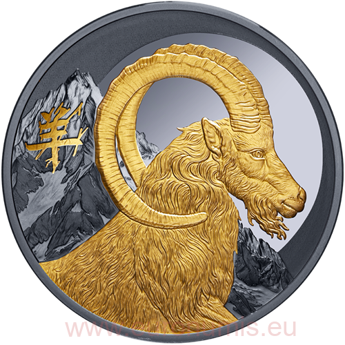 Dollar 2027 Niue PROOF Black gilded 1 Oz Ag, Year of the Goat
