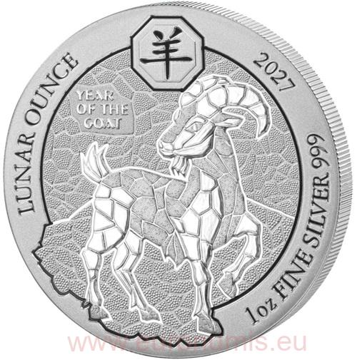 50 Amafaranga 2027 Rwanda BU 1 Oz Ag, Lunar - Year of the Goat