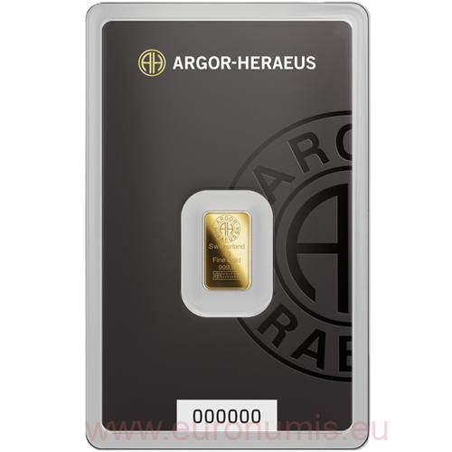 Investičné zlato - zlatá tehlička 1 g 999,9 Au, Argor-Heraeus (Nový dizajn)