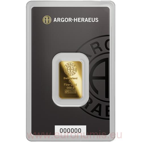 Investičné zlato - zlatá tehlička 5 g 999,9 Au, Argor-Heraeus (Nový dizajn)