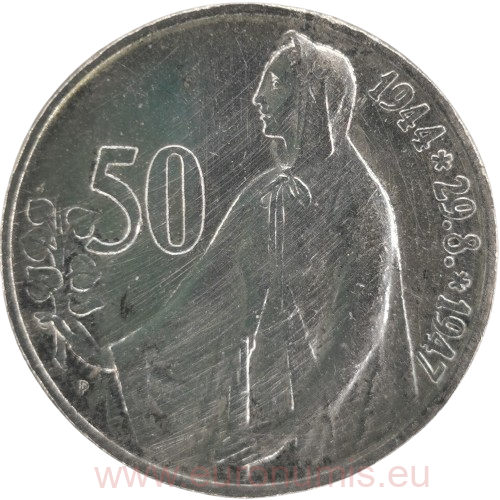50 Koruna 1947 Československo, 3. výročie SNP (škrabance)
