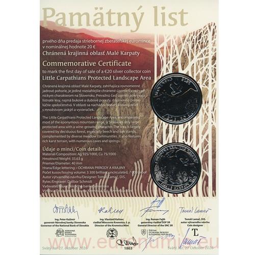 Pamätný list 2026, Chránená oblasť Malé Karpaty (originál 4 podpisy)
