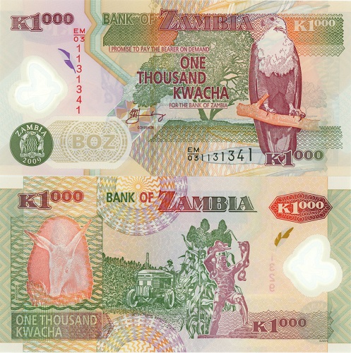 1000 Kwacha 2009 Zambia UNC séria EM/03