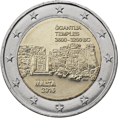 2 euro 2016 Malta cc.UNC Chrámy Ggantija